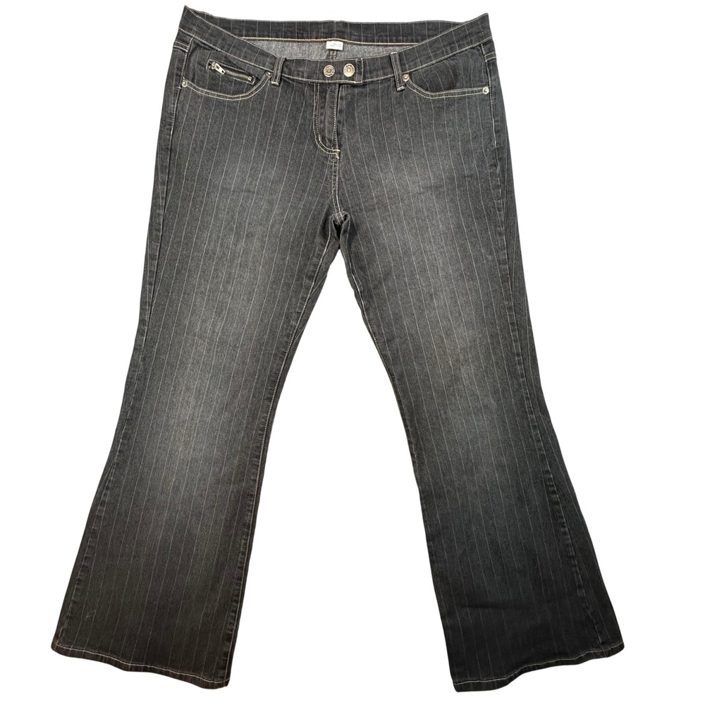 New Look Inspire Pinstripe Flared Jeans Dark Grey Y2K Goth Sz 18 Punk Emo Retro